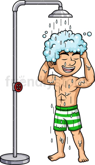 Man washing his hair under the shower. PNG - JPG and vector EPS (infinitely scalable).