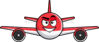 Cunning evil face airplane emoticon. PNG - JPG and vector EPS file formats (infinitely scalable). Image isolated on transparent background.