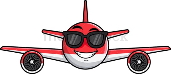 Cool airplane wearing sunglasses emoticon. PNG - JPG and vector EPS file formats (infinitely scalable). Image isolated on transparent background.