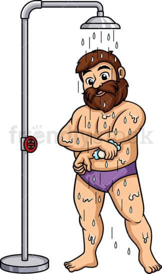 Overweight man taking a shower. PNG - JPG and vector EPS (infinitely scalable).
