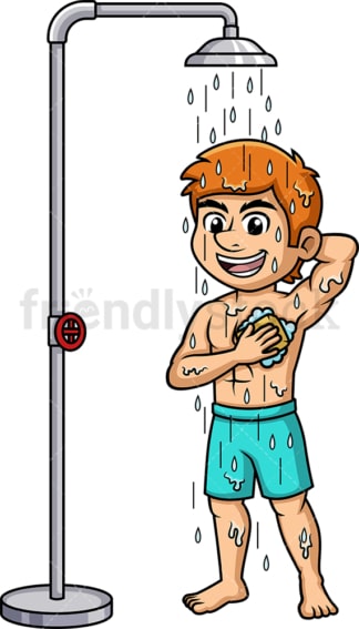 Man cleaning himself up under the shower. PNG - JPG and vector EPS (infinitely scalable).