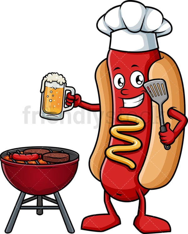 Hot dog cooking on the grill. PNG - JPG and vector EPS (infinitely scalable).