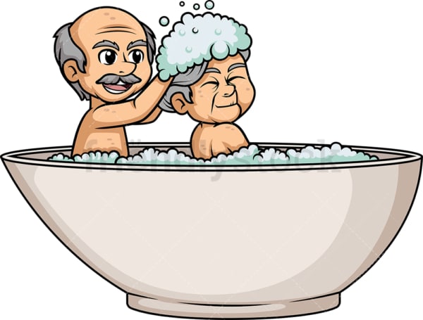 Old couple having a bath in bathtub. PNG - JPG and vector EPS (infinitely scalable).