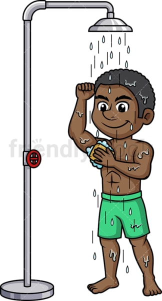 Black man taking a shower. PNG - JPG and vector EPS (infinitely scalable).