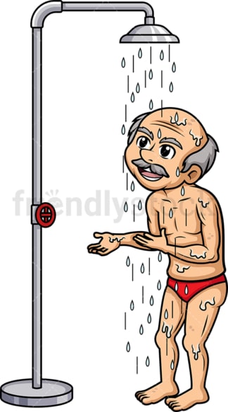 Old man taking a shower. PNG - JPG and vector EPS (infinitely scalable).