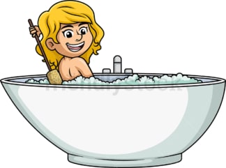 Woman using bath brush to rub her back. PNG - JPG and vector EPS (infinitely scalable).