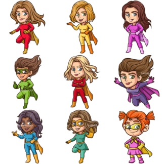 Female superheroes. PNG - JPG and infinitely scalable vector EPS - on white or transparent background.