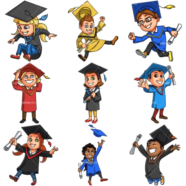 Kids Graduating. PNG - JPG and vector EPS file formats (infinitely scalable). Image isolated on transparent background.