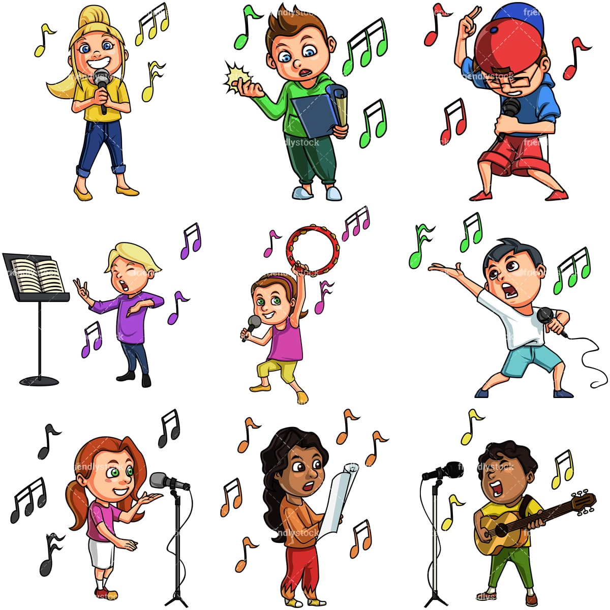  Kids Singing Cartoon  Clipart Vector FriendlyStock