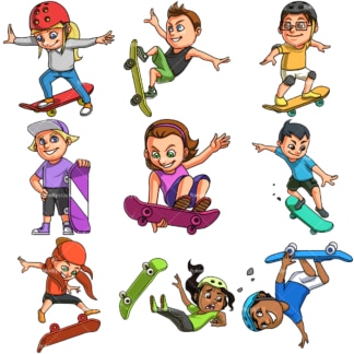 Kids skateboarding. PNG - JPG and vector EPS file formats (infinitely scalable). Image isolated on transparent background.