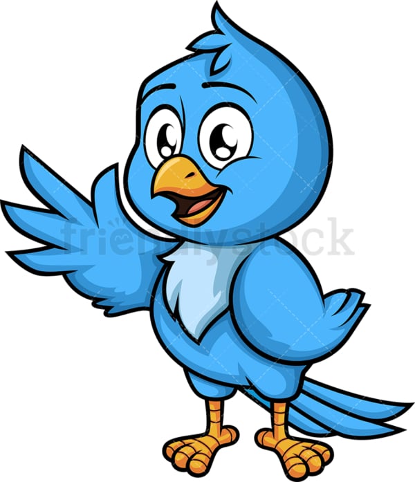Blue bird waving. PNG - JPG and vector EPS (infinitely scalable). Image isolated on transparent background.