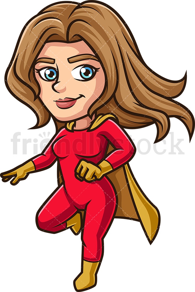 Female Super Hero Flying Cartoon Clipart Vector