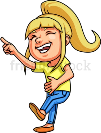 Little girl pointing and laughing. PNG - JPG and vector EPS. Isolated on transparent background.
