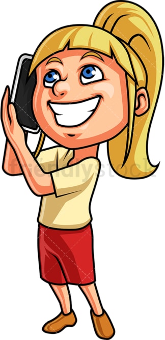 Kid girl talking on mobile phone. PNG - JPG and vector EPS (infinitely scalable).