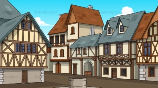Medieval village background in 16:9 aspect ratio. PNG - JPG and vector EPS file formats (infinitely scalable).