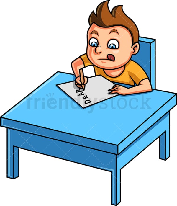 Little boy writing a letter. PNG - JPG and vector EPS. Isolated on transparent background.