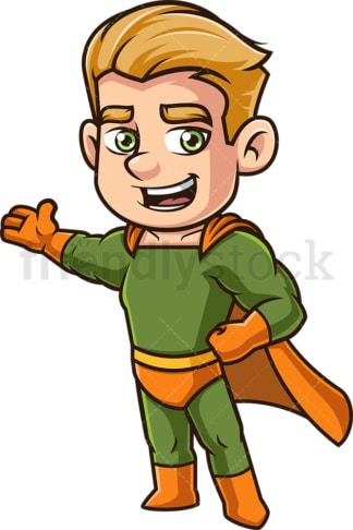 Male superhero giving presentation. PNG - JPG and vector EPS (infinitely scalable).