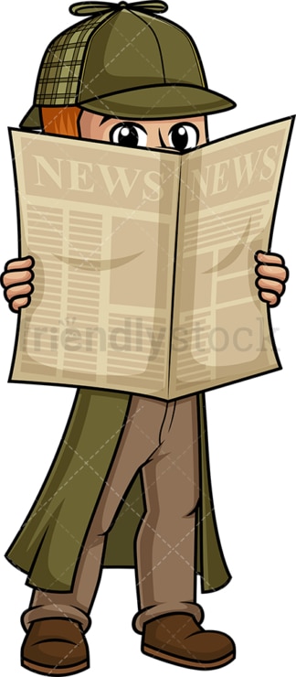 Detective hiding behind newspaper. PNG - JPG and vector EPS (infinitely scalable).