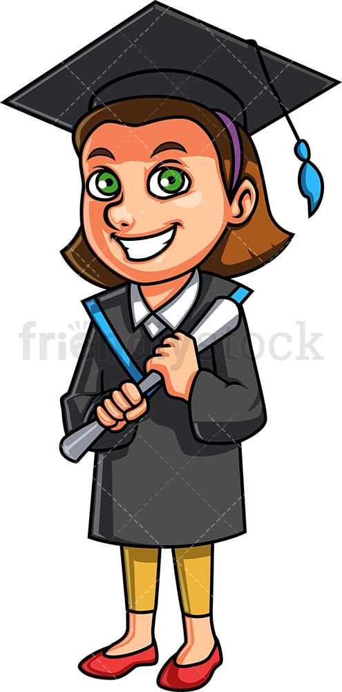 Excited girl graduate holding degree. PNG - JPG and vector EPS. Isolated on transparent background.