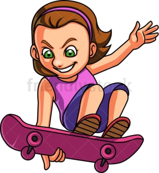 Little girl skateboarding. PNG - JPG and vector EPS. Isolated on transparent background.