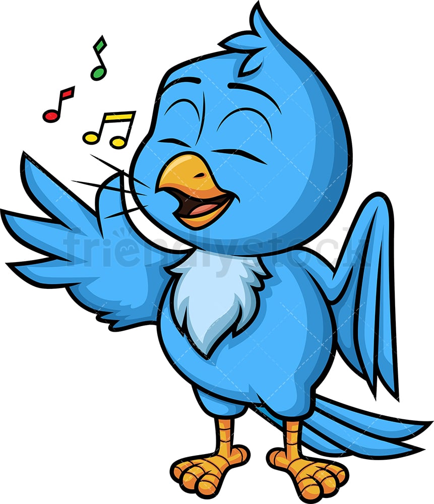 Uiterlijk Negen klok Blauwe Vogel Zingen Cartoon Vector Clipart - FriendlyStock