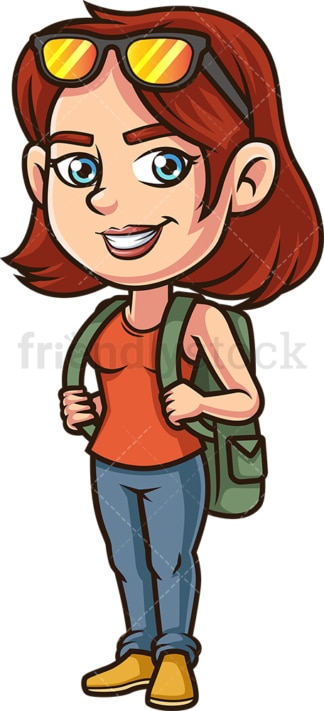 Female tourist with backpack. PNG - JPG and vector EPS (infinitely scalable).