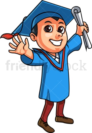 Excited boy graduate holding degree. PNG - JPG and vector EPS. Isolated on transparent background.