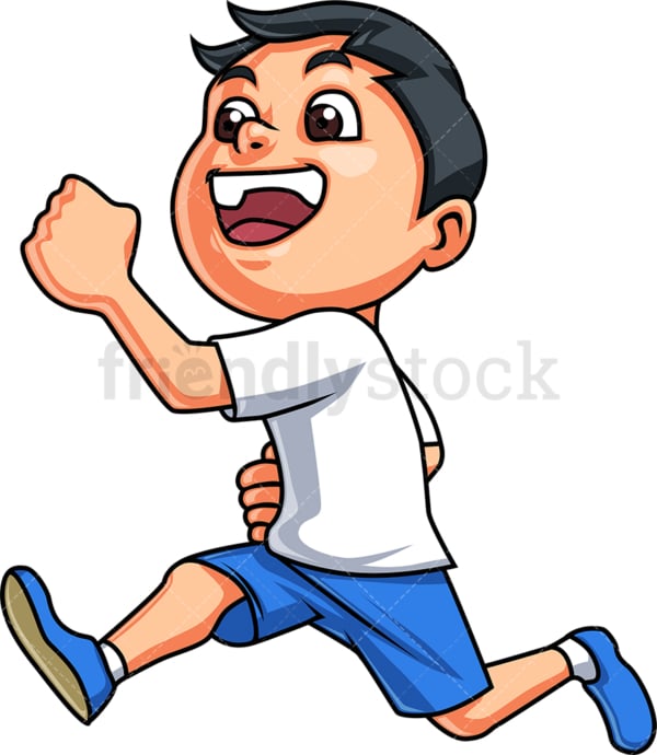 Happy boy running and laughing. PNG - JPG and vector EPS. Isolated on transparent background.