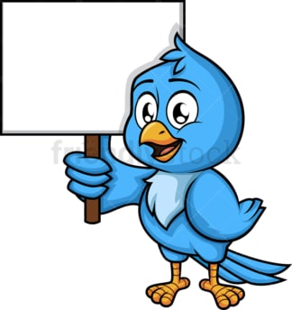 Blue bird holding blank sign. PNG - JPG and vector EPS (infinitely scalable). Image isolated on transparent background.