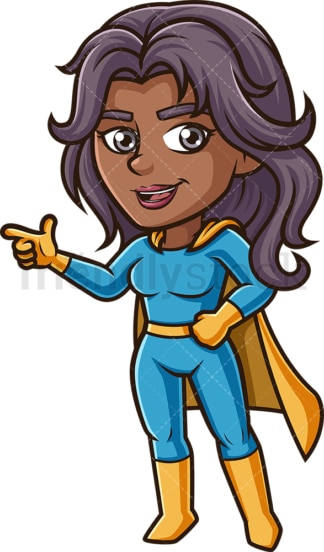 Female superhero pointing sideways. PNG - JPG and vector EPS (infinitely scalable).