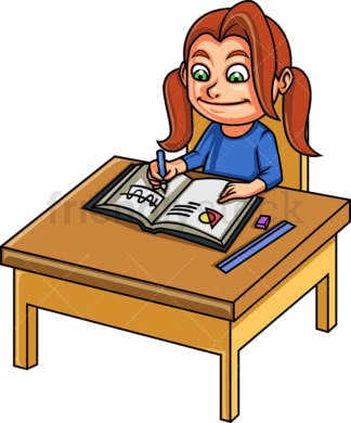 Little girl doing math. PNG - JPG and vector EPS. Isolated on transparent background.