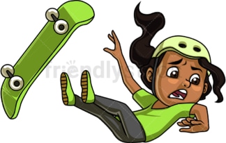 Little girl falling while skateboarding. PNG - JPG and vector EPS. Isolated on transparent background.