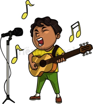 Black boy guitarist singing. PNG - JPG and vector EPS. Isolated on transparent background.