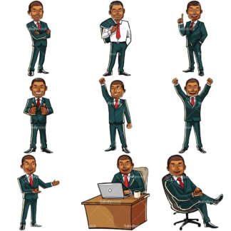 Black businessman bundle. PNG - JPG and vector EPS file formats (infinitely scalable). Images isolated on transparent background.