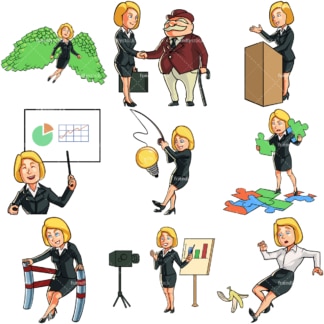 Blonde cartoon business woman. PNG - JPG and vector EPS file formats (infinitely scalable). Images isolated on transparent background.