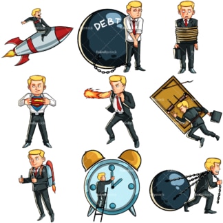 Conceptual poses businessman bundle. PNG - JPG and vector EPS file formats (infinitely scalable). Images isolated on transparent background.