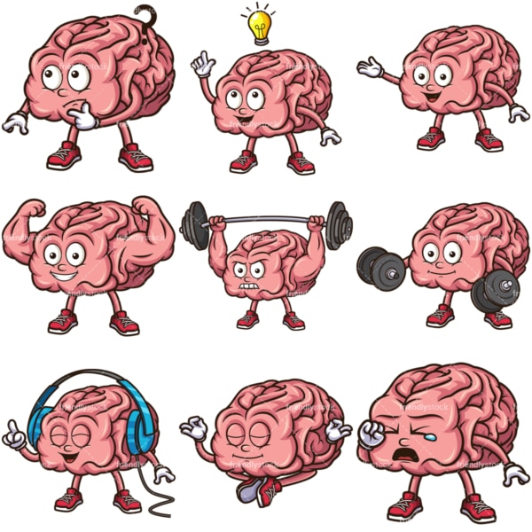 Cute brain cartoon character. PNG - JPG and infinitely scalable vector EPS - on white or transparent background.