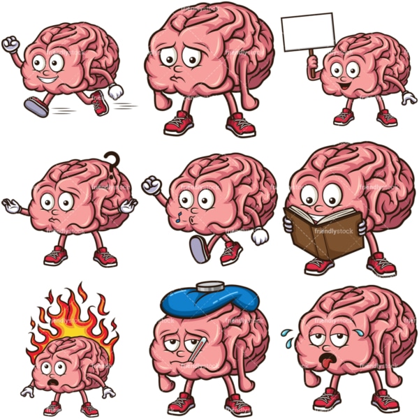 Cute brain mascot. PNG - JPG and infinitely scalable vector EPS - on white or transparent background.