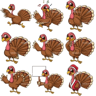 Cute cartoon turkeys. PNG - JPG and vector EPS file formats (infinitely scalable). Image isolated on transparent background.