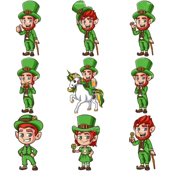 Cute leprechauns. PNG - JPG and infinitely scalable vector EPS - on white or transparent background.