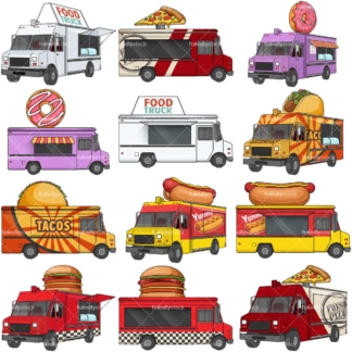 Vector food trucks. PNG - JPG and vector EPS file formats (infinitely scalable). Images isolated on transparent background.