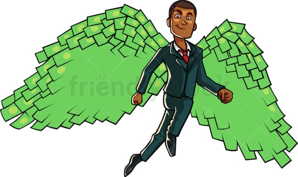 Black business man with money angel wings. PNG - JPG and vector EPS file formats (infinitely scalable). Image isolated on transparent background.