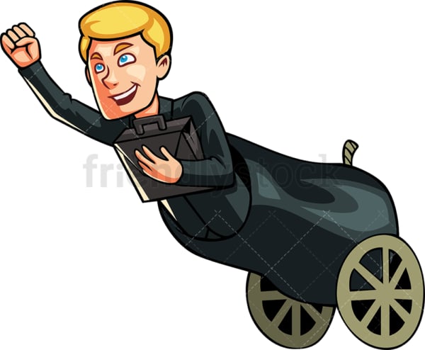 Businessman in a cannon. PNG - JPG and vector EPS file formats (infinitely scalable). Image isolated on transparent background.
