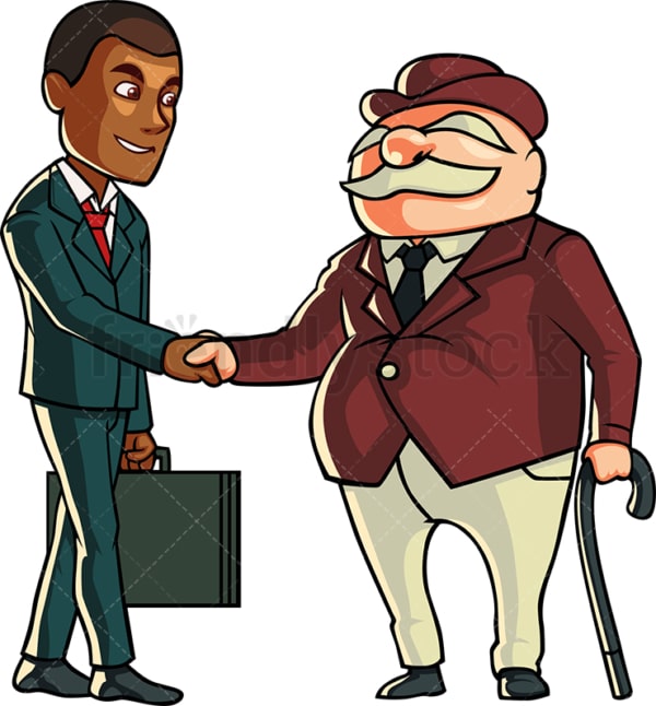 Businessman shaking hands with old man. PNG - JPG and vector EPS file formats (infinitely scalable). Image isolated on transparent background.