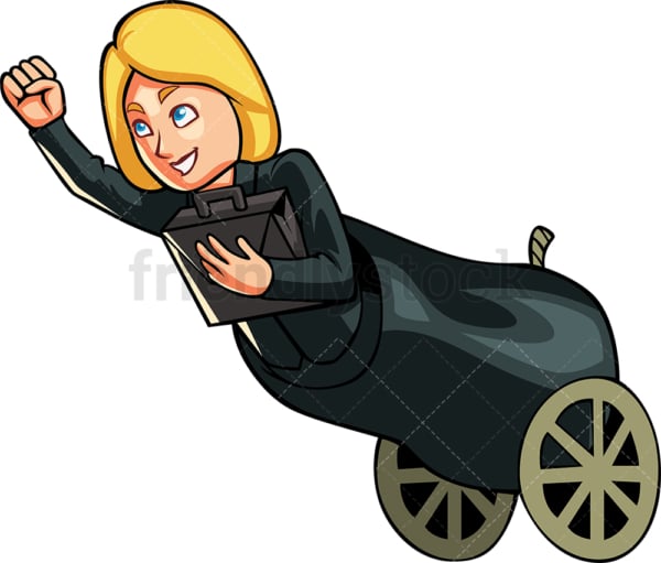 Businesswoman in a cannon. PNG - JPG and vector EPS file formats (infinitely scalable). Image isolated on transparent background.