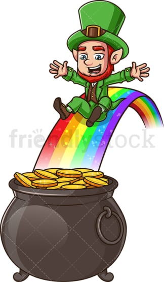 Leprechaun sliding into a pot of gold. PNG - JPG and vector EPS (infinitely scalable). Image isolated on transparent background.