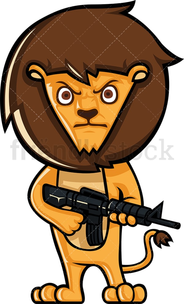 Lion holding a rifle gun. PNG - JPG and vector EPS (infinitely scalable).