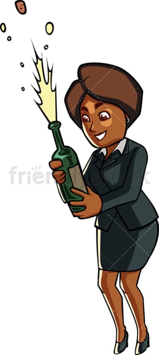 Black businesswoman celebrating with champagne. PNG - JPG and vector EPS file formats (infinitely scalable). Image isolated on transparent background.