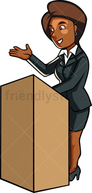 Black woman public speaking. PNG - JPG and vector EPS file formats (infinitely scalable). Image isolated on transparent background.