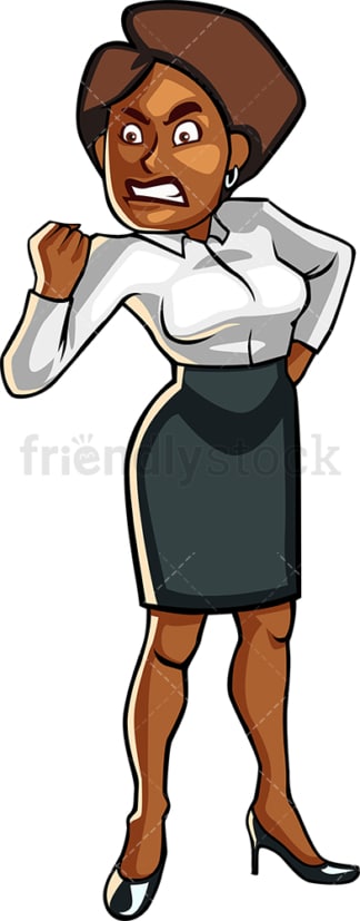 Furious black businesswoman. PNG - JPG and vector EPS file formats (infinitely scalable). Image isolated on transparent background.